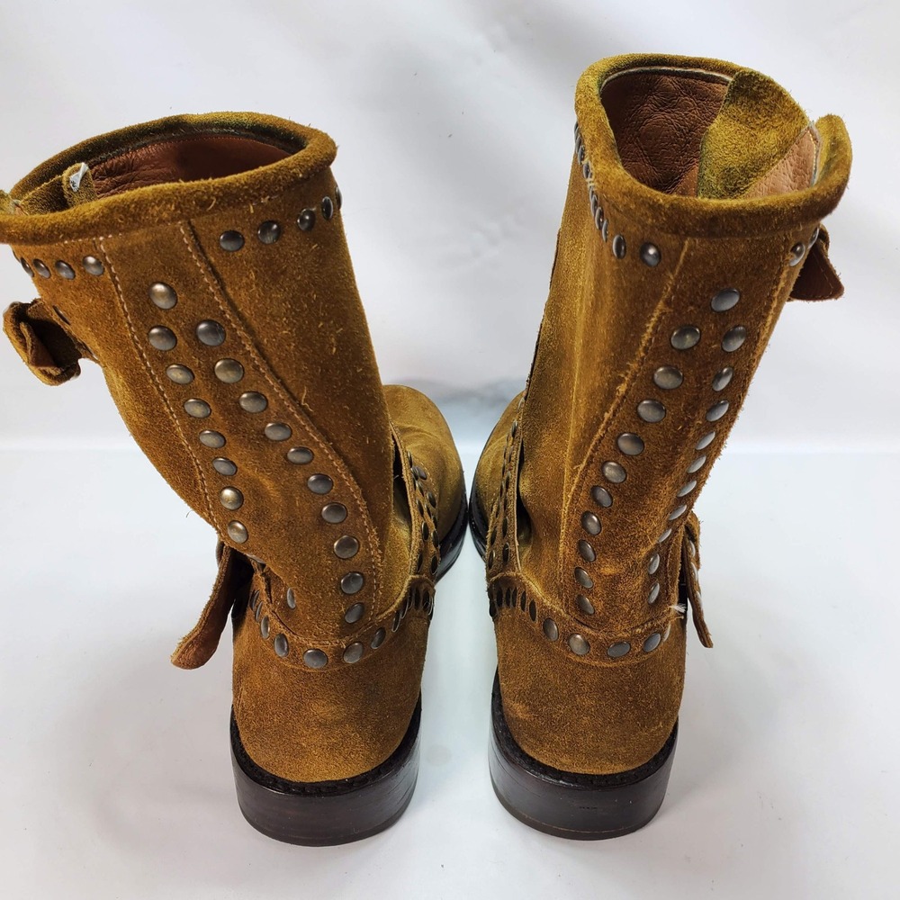 Anthropologie Frye Natalie Studded Embroidered Engineer Boots 7.5 Suede Mid Calf - Picture 5 of 11